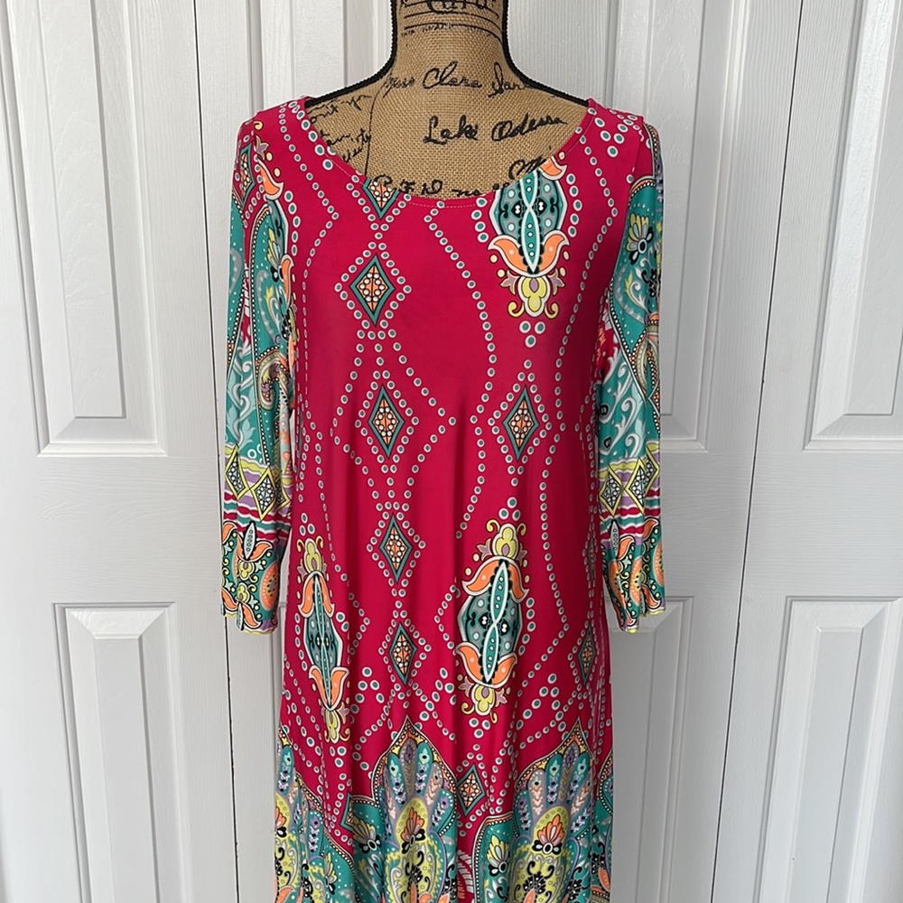 NWOT MOA Pink Pattern 3/4 Sleeve Dress - Picture 2 of 7